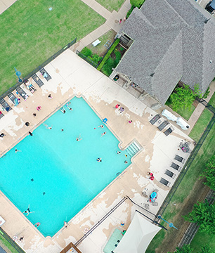 overhead view of the clubhouse & pool